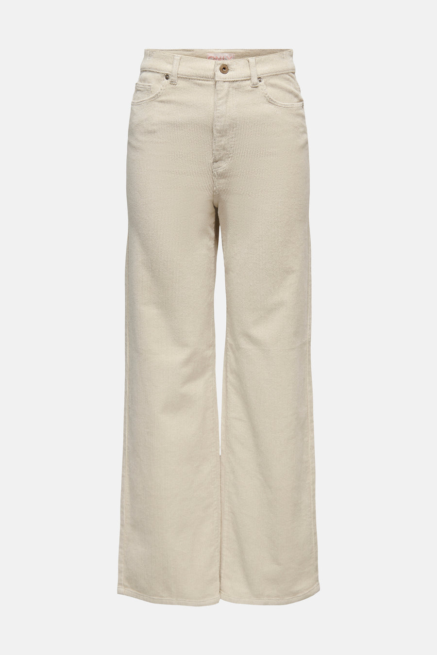 Pantalon couleur velours côtelé oatmeal de ONLY® avec jambes larges et cinq poches classiques, vue de face