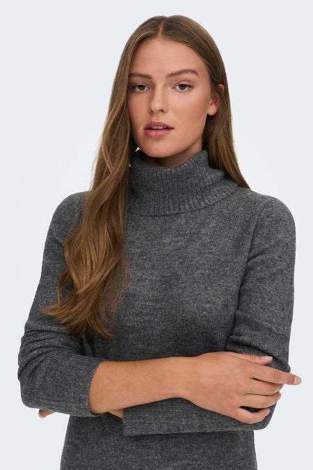Robe grise à longues manches de JDY, avec un col haut et une texture fine tricotée.