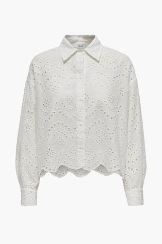 Chemise blanche à manches longues de ONLY, avec une broderie ajourée et un col sculpté.