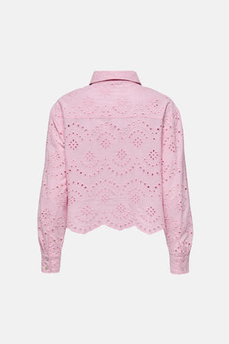 Chemise rose à manches longues ONLY, avec motif ajouré et fermeture à boutons.