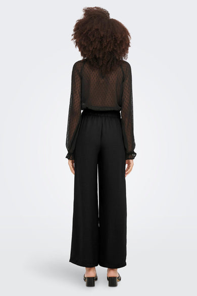 Pantalon noir JDY, avec des jambes larges et une ceinture élastique.
