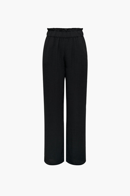 Pantalon noir JDY, avec une ceinture plissée et une texture subtile.