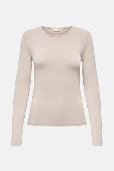 T-shirt beige à longues manches de JDY, tissu lisse avec un col rond.