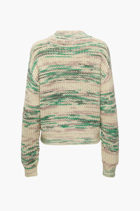 T-shirt vert avec col rond de JDY, à rayures et longues manches, vu de dos.