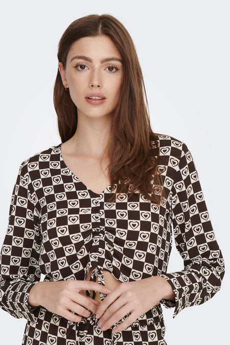 ONLNOVA LUX L/S RUCHING TOP AOP PTM