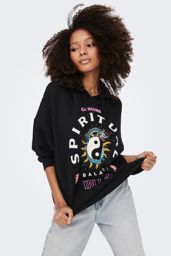 Pull-over noir ONLY avec un imprimé spirituel représentant un dragon et un symbole yin-yang.