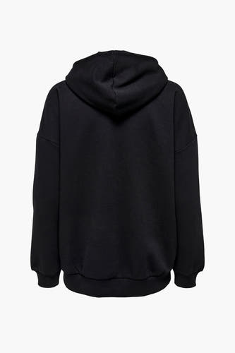 Pull-over noir ONLY, avec manches longues et capuchon, vu de dos.