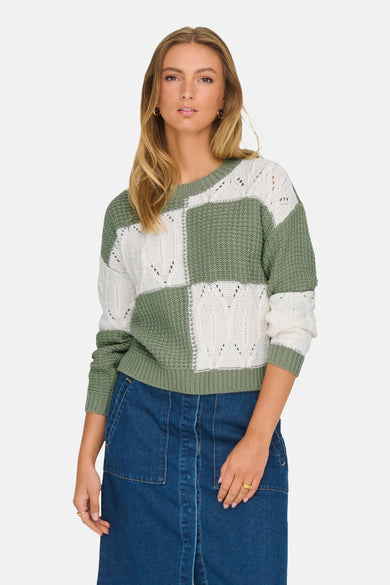 T-shirt vert avec col rond de JDY, à motif rayé en blanc et vert.