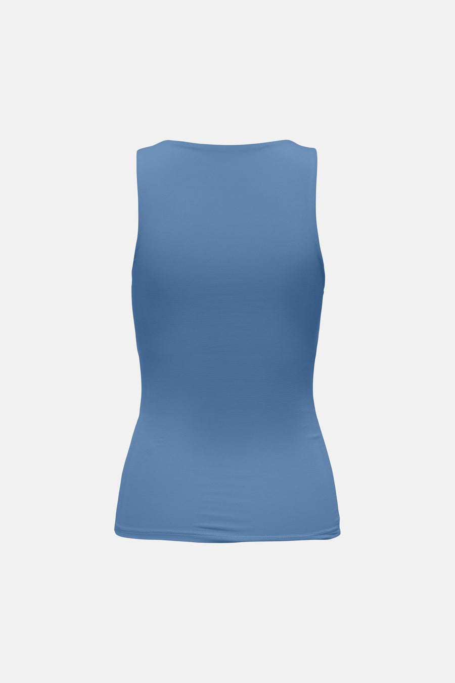 Haut bleue ONLY® sans manches, à côtes et col rond, vue arrière.