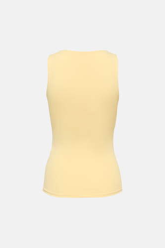 Haut de couleur jaune clair à fines bretelles spaghetti de ONLY®, dos ajusté et motif côtelé fin.