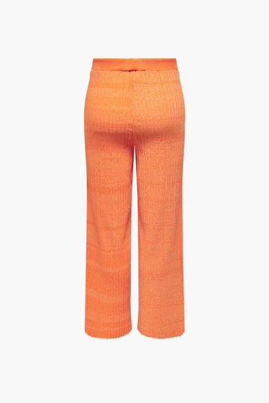 Oranje joggingbroek van ONLY, met ribtextuur en een elastische tailleband, rugaanzicht.

