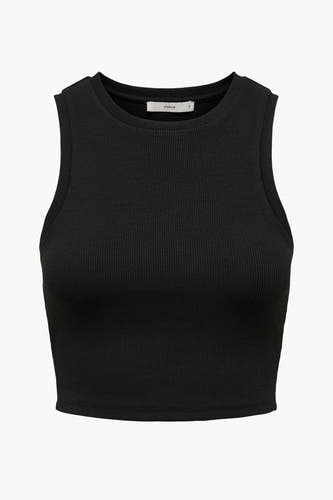 T-shirt sans manches noir d'ONLY, avec texture côtelée.