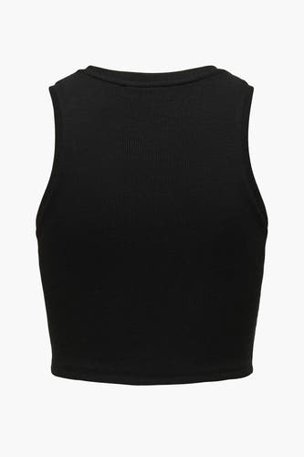 T-shirt sans manches noir d'ONLY, avec une texture côtelée.