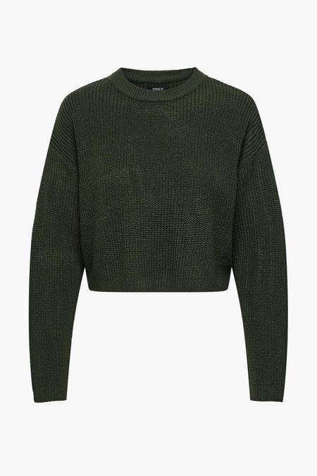 T-shirt vert avec col rond de ONLY, en tissu côtelé.