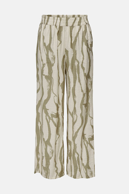 Pantalon écru de JDY avec motif abstrait vertical et ceinture élastique.