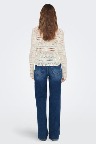Pull blanc avec col rond de JDY, avec un motif ajouré et des manches longues, vu de dos.