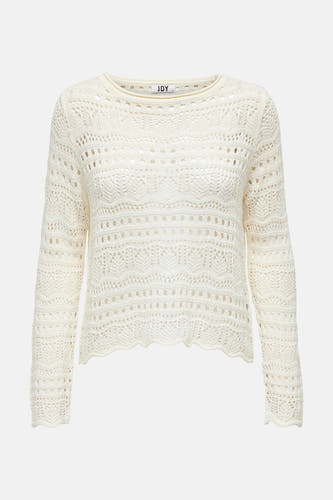 Pull blanc à col rond de JDY, avec un motif ajouré et des manches longues.