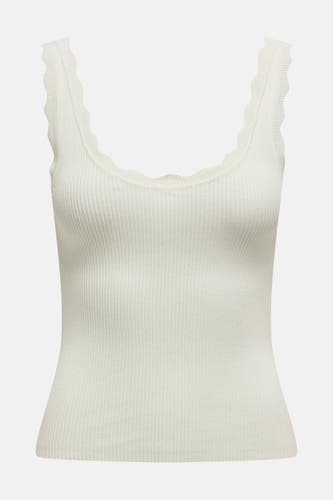 Haut sans manches blanche de JDY avec texture côtelée et bords festonnés.