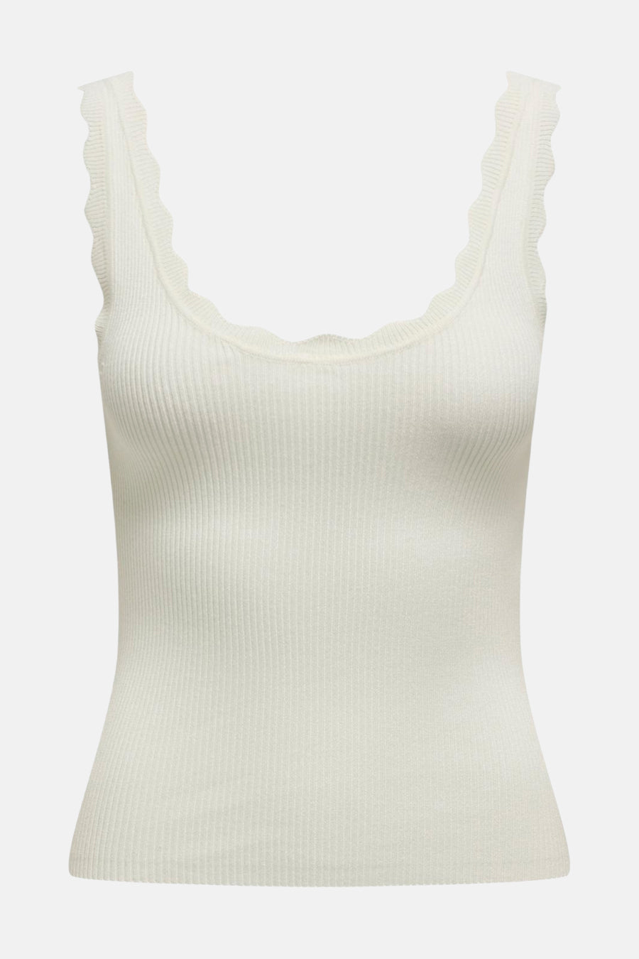 Haut sans manches blanche de JDY avec texture côtelée et bords festonnés.