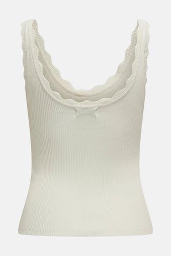 Haut sans manches blanche de JDY, tissu côtelé avec encolure festonnée et emmanchures.
