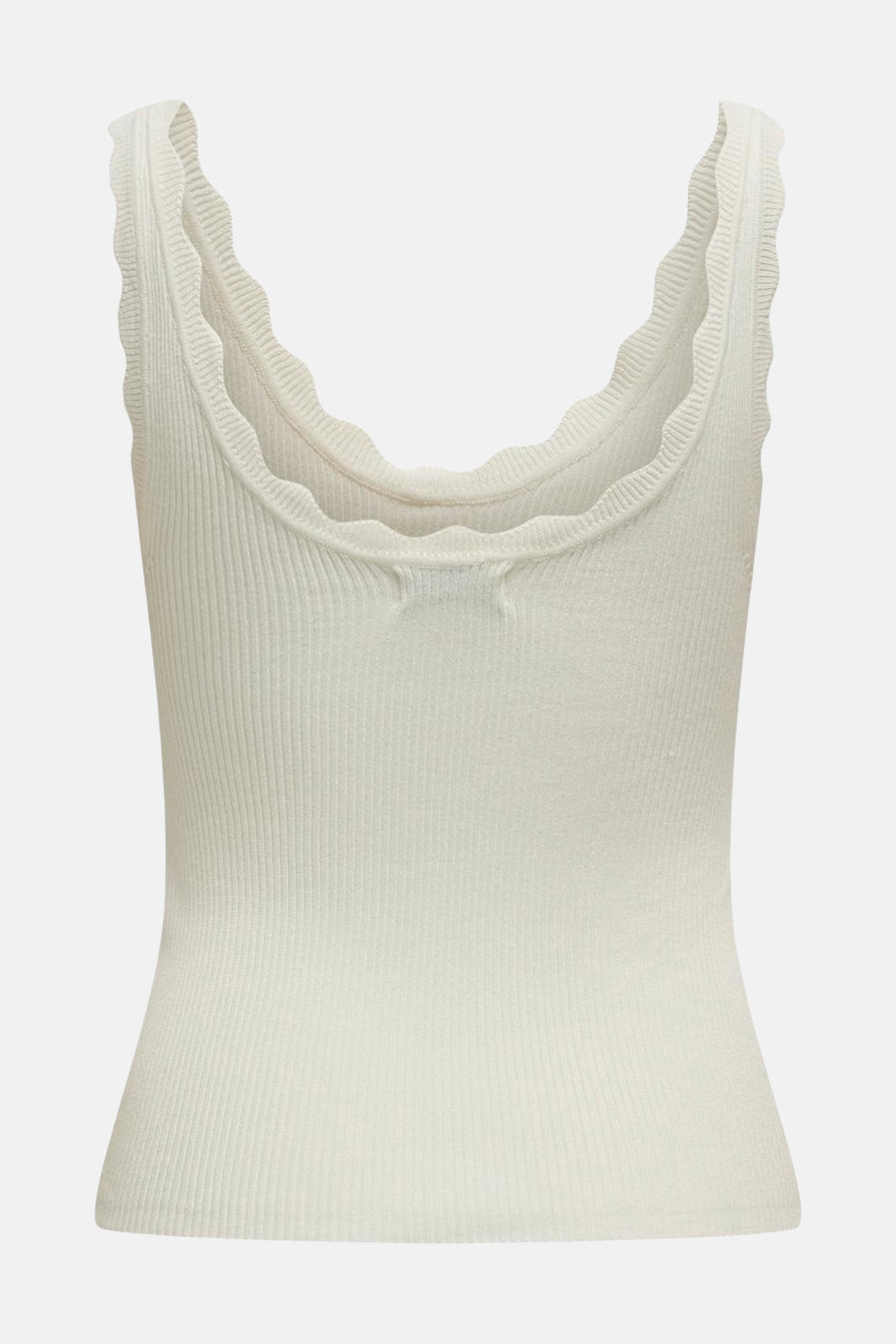 Haut sans manches blanche de JDY, tissu côtelé avec encolure festonnée et emmanchures.