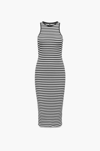Robe à rayures noires sans manches de ONLY, avec une coupe ajustée et une longueur mi-mollet.