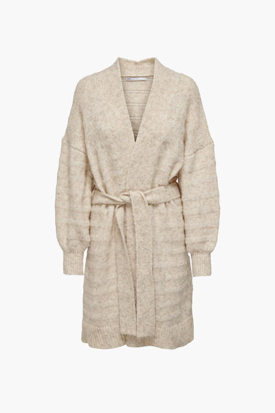 Gilet beige ONLY avec ceinture et longues manches.