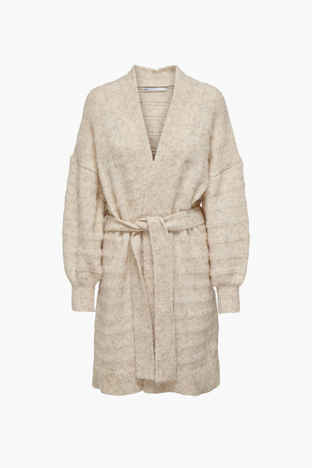 Gilet beige ONLY avec ceinture et longues manches.