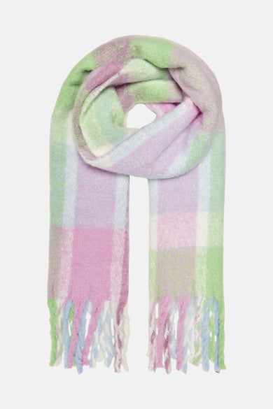 Écharpe multicolore d'ONLY avec un motif de fenêtres et des franges.
