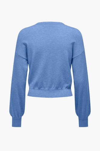 Pullover bleu avec col rond de la marque ONLY, avec manches longues et ourlet en côtes.