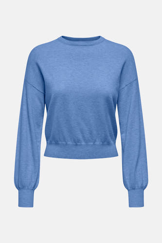 Pullover bleu avec encolure ronde de la marque ONLY, avec manches longues et bordures en côtes.