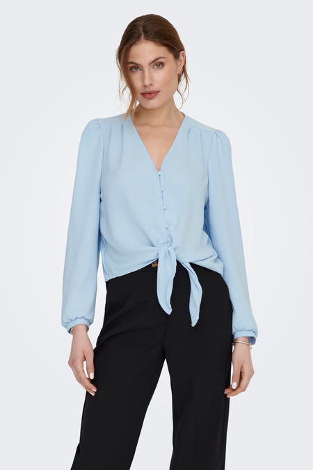 ONLSOPHIA L/S BUTTON KNOT TOP WVN