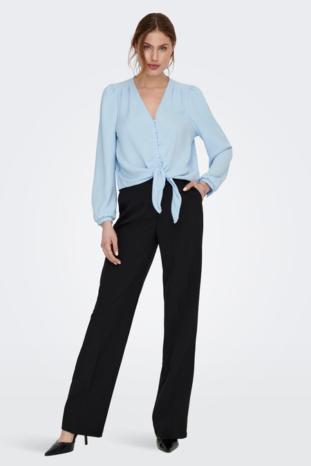 ONLSOPHIA L/S BUTTON KNOT TOP WVN