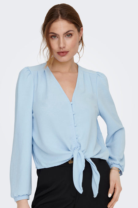 ONLSOPHIA L/S BUTTON KNOT TOP WVN