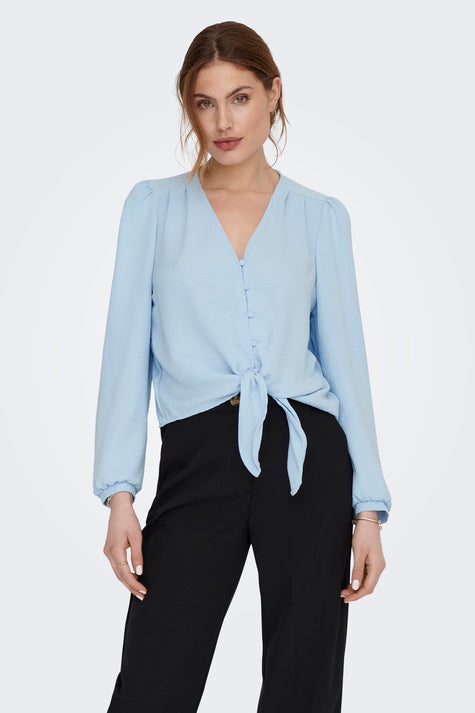 ONLSOPHIA L/S BUTTON KNOT TOP WVN