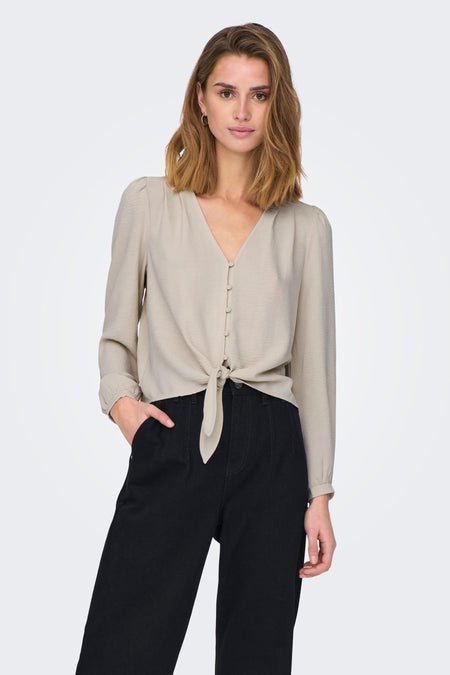 ONLSOPHIA L/S BUTTON KNOT TOP WVN