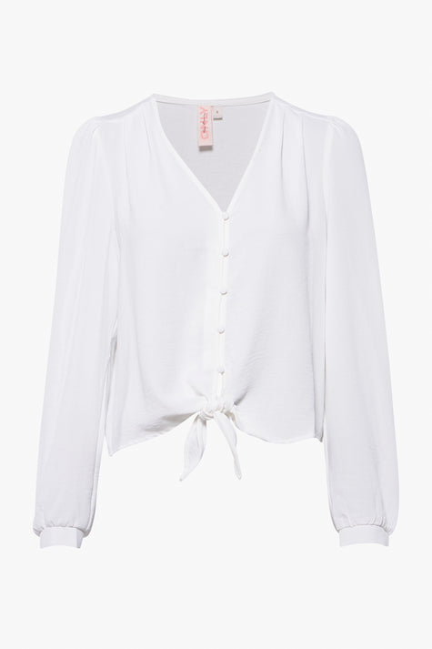 ONLSOPHIA L/S BUTTON KNOT TOP WVN