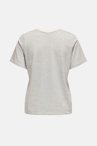 T-shirt gris à manches courtes de JDY, avec des rayures horizontales et une enceur ronde.