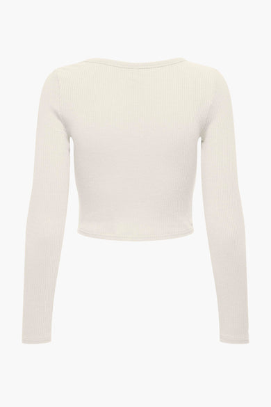T-shirt beige à longues manches de ONLY, avec un col en côtes et une courte longueur.