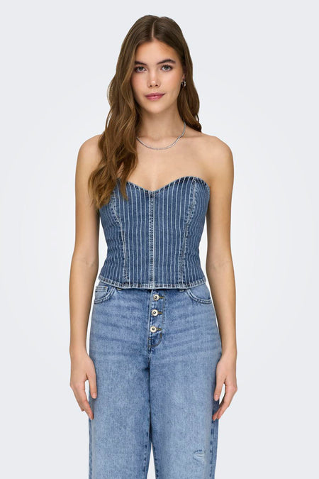 Dames tops blouse zonder mouw - light blue denim