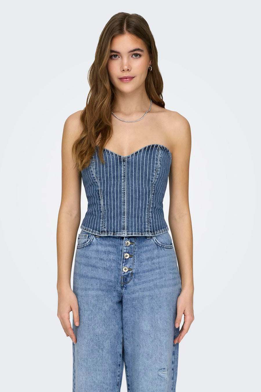Dames tops blouse zonder mouw - light blue denim