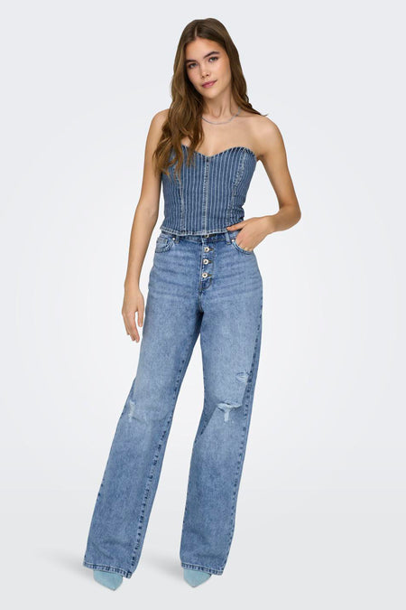 Dames tops blouse zonder mouw - light blue denim