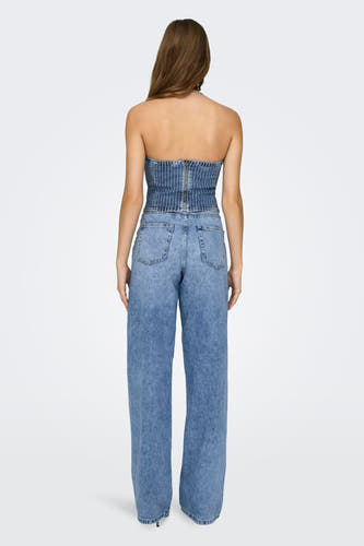 Dames tops blouse zonder mouw - light blue denim