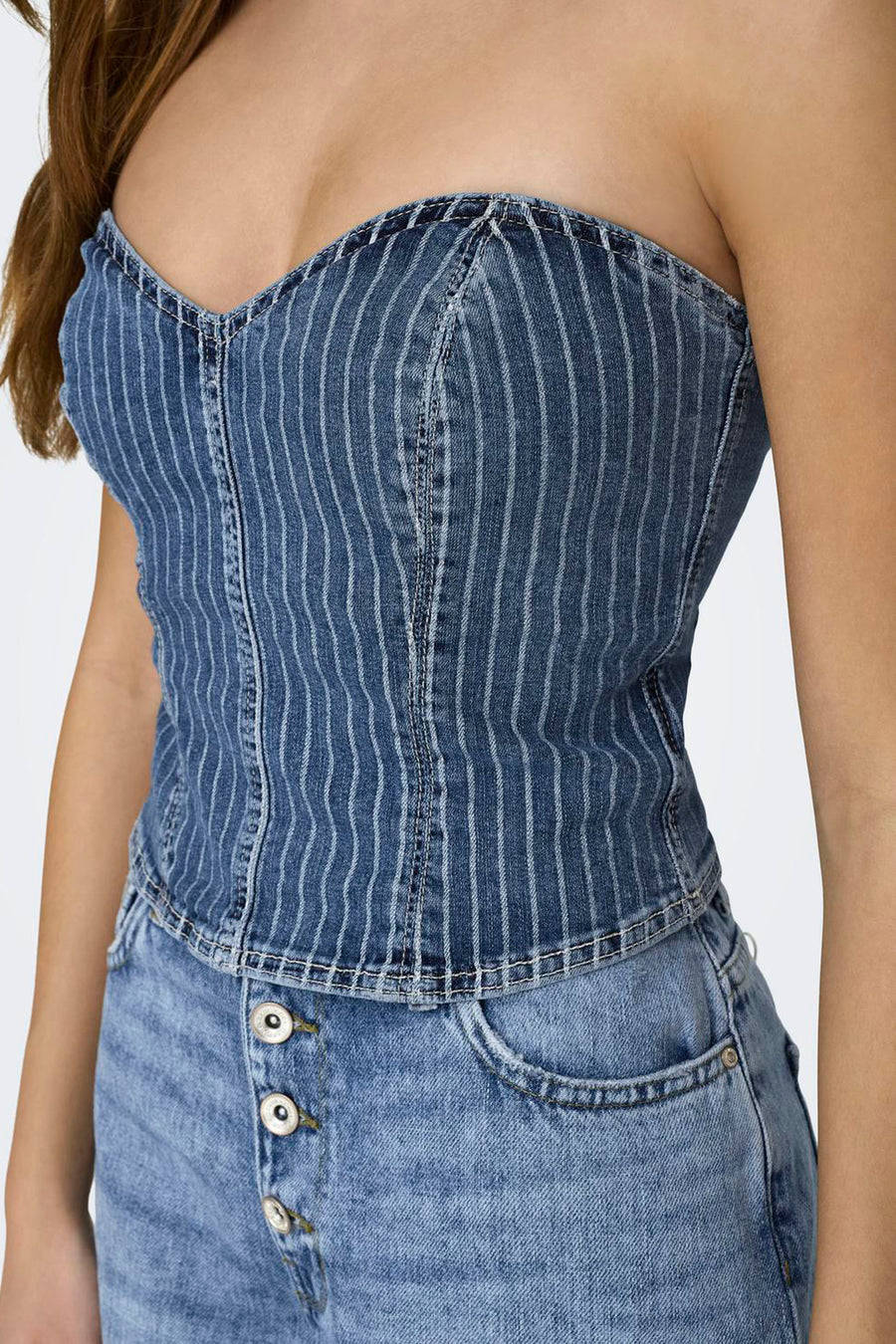 Dames tops blouse zonder mouw - light blue denim