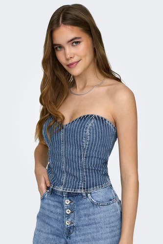 Dames tops blouse zonder mouw - light blue denim