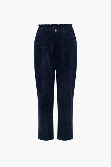 Pantalon bleu de JDY, avec une ceinture froncée, des poches et une texture en côtes.