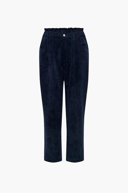 Pantalon bleu de JDY, avec une ceinture froncée, des poches et une texture en côtes.