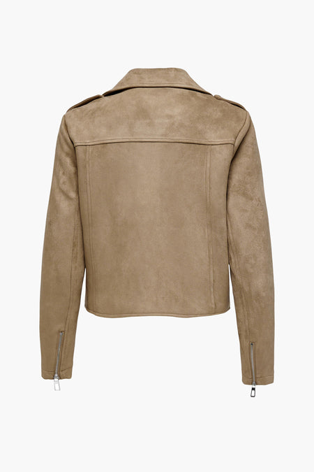 Manteau beige de ONLY, vue arrière avec des manches longues et des fermetures éclair argentées en bas.
