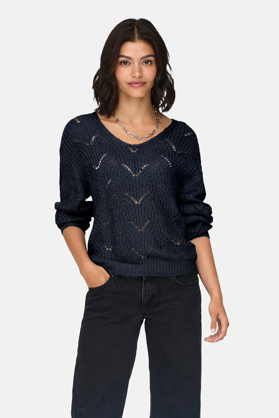 JDYBADUT L/S V-NECK STRUC GLITT PULL KNT