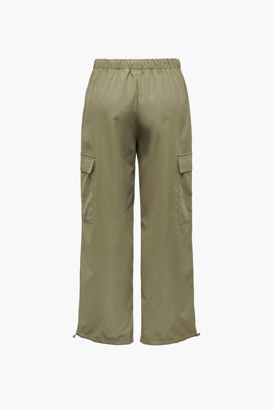 Pantalon de travail vert ONLY, avec ce taille élastique et des poches sur les jambes.